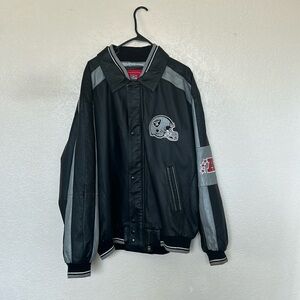 Vintage 1990s Oakland Raiders Leather Jacket black Grey zipper closure XXLT